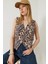 Kadın Leopar Desenli V Yaka Dokuma Yelek 3