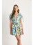 Kadın Çiçek Desenli Fiyonk Detaylı Mini Elbise 3