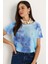 Kadın Bisiklet Yaka Desenli Dijital Baskılı Regular Yazlık Örme T-Shirt 2
