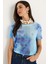 Kadın Bisiklet Yaka Desenli Dijital Baskılı Regular Yazlık Örme T-Shirt 3