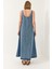 Kadın Geniş Yaka Askılı Kloş Denim Elbise 5