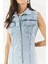 Kadın Belden Oturan Cepleri Kapaklı Sıfır Kollu Düğmeli Denim Elbise 5