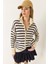 Kadın Çizgili Fermuarlı Triko Hırka 2