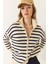 Kadın Çizgili Fermuarlı Triko Hırka 4