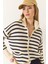 Kadın Çizgili Fermuarlı Triko Hırka 5