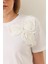 Kadın Çiçek Aksesuarlı Regular Bisiklet Yaka T-Shirt 2