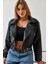 Kadın Asimetrik Fermuar Detay Deri Ceket 1