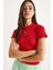 Kadın Kiraz Nakışlı Fitilli Basic Crop T-Shirt 4