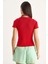 Kadın Kiraz Nakışlı Fitilli Basic Crop T-Shirt 6