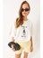 Kadın Nakışlı Oversize Örme T-Shirt 1