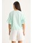 Kadın Kolları Fırfırlı Bisiklet Yaka Pamuklu T-Shirt 5