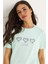 Kadın Taşlı Kalp Aksesuarlı Normal Kalıp Pamuklu T-Shirt 1