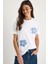 Çiçek Taş Aksesuarlı Kısa Kollu Bisiklet Yaka T-Shirt 1