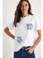 Çiçek Taş Aksesuarlı Kısa Kollu Bisiklet Yaka T-Shirt 2