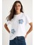 Çiçek Taş Aksesuarlı Kısa Kollu Bisiklet Yaka T-Shirt 4