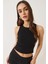 Kadın Fitilli Halter Yaka Kaşkorse Basic Crop Top Atlet 1