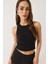 Kadın Fitilli Halter Yaka Kaşkorse Basic Crop Top Atlet 2
