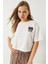 Kadın Teddy Nakışlı Penye Crop T-Shirt 4