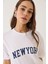 Kadın New York Baskılı Bisiklet Yaka Oversize T-Shirt 1