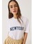 Kadın New York Baskılı Bisiklet Yaka Oversize T-Shirt 2