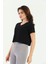 Siyah Crop V-Yaka Kadın Tişört 3