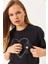 Kadın Kalpli Taş Baskılı Çiçek Aksesuarlu Bisiklet Yaka Pamuklu T-Shirt 2