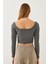 Kadın Kare Yaka Uzun Kollu Basic Crop Bluz 2