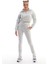 Dik Yaka Crop Sweatshirt Kadın Eşofman Takım Gri Melanj 1