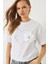Kadın Kalpli Taş Baskılı Çiçek Aksesuarlu Bisiklet Yaka Pamuklu T-Shirt 1