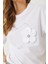 Kadın Kalpli Taş Baskılı Çiçek Aksesuarlu Bisiklet Yaka Pamuklu T-Shirt 2
