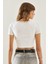 Kadın Kare Yaka Dikiş Detaylı Kısa Kollu Crop T-Shirt 2