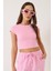 Kadın Bisiklet Yaka Kısa Kollu Basic Kaşkorse Crop Top T-Shirt 3