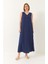 Kadın V Yaka Kalın Askılı Uzun Keten Elbise 2