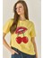 Kadın Cherry Lips Baskılı Taş Detaylı Normal Kalıp T-Shirt 2