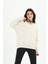 Bej Organik Kadın Sweatshirt Oversize V-Yaka 1