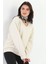 Bej Organik Kadın Sweatshirt Oversize V-Yaka 4