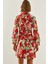 Kadın Gömlek Yaka Kemerli Çiçek Desenli Mini Elbise 3