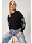 Kadın Kolları Nakış Desenli Sweatshirt 1