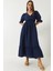 Kadın Kruvaze Yaka Kol ve Bel Lastikli Uzun Elbise 1