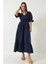 Kadın Kruvaze Yaka Kol ve Bel Lastikli Uzun Elbise 2