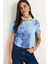 Kadın Bisiklet Yaka Desenli Dijital Baskılı Regular Yazlık Örme T-Shirt 1