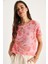 Kadın Bisiklet Yaka Desenli Dijital Baskılı Regular Yazlık Örme T-Shirt 3