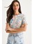 Kadın Bisiklet Yaka Desenli Dijital Baskılı Regular Yazlık Örme T-Shirt 2