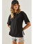 Kadın Yandan Yırtmaçlı Kol Katlama Detaylı Bisiklet Yaka Kısa Kollu Basic T-Shirt 1