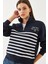 Kadın Yarım Fermuarlı Çizgili Sweatshirt 2
