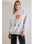 Kadın Kapişonlu Üç Iplik Şardonlu Önü ve Arkası Baskılı Oversize Sweatshirt 2