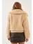 Kadın Balıkçı Yaka Beli Lastikli Peluş Mont 2