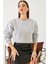 Kadın Bisiklet Yaka Şardonlu Basic Crop Sweatshirt 2