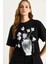Kadın Bisiklet Yaka Kısa Kollu Çiçek Baskılı Pul Detaylı T-Shirt 5