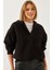 Kadın Kapişonlu V Yaka Sweatshirt 1